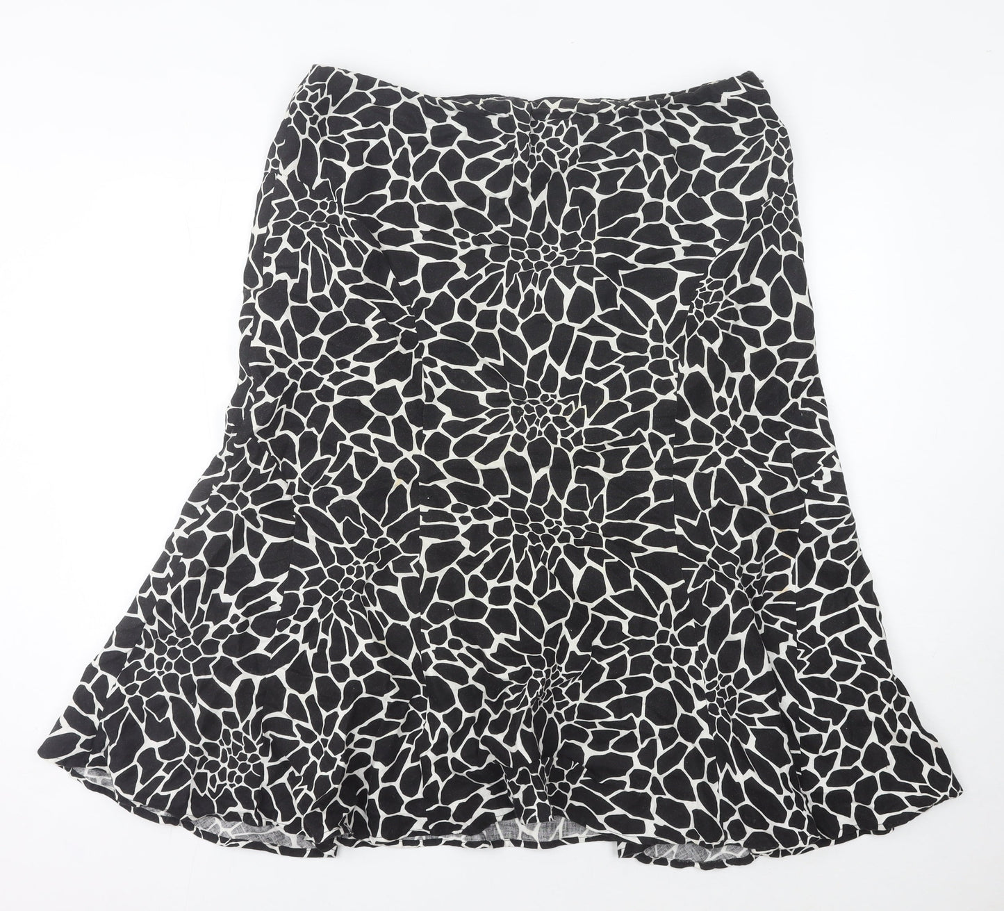 CC Women’s Black Animal Print Linen Flare Skirt Size 18 Knee Length