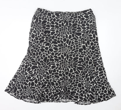 CC Women’s Black Animal Print Linen Flare Skirt Size 18 Knee Length