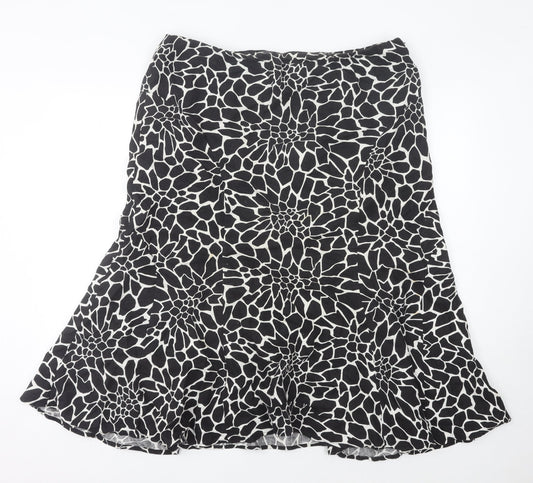 CC Women’s Black Animal Print Linen Flare Skirt Size 18 Knee Length