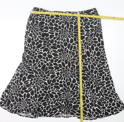 CC Women’s Black Animal Print Linen Flare Skirt Size 18 Knee Length