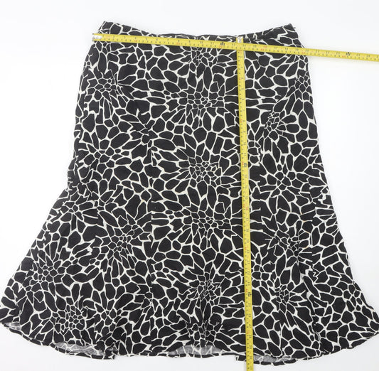 CC Women’s Black Animal Print Linen Flare Skirt Size 18 Knee Length