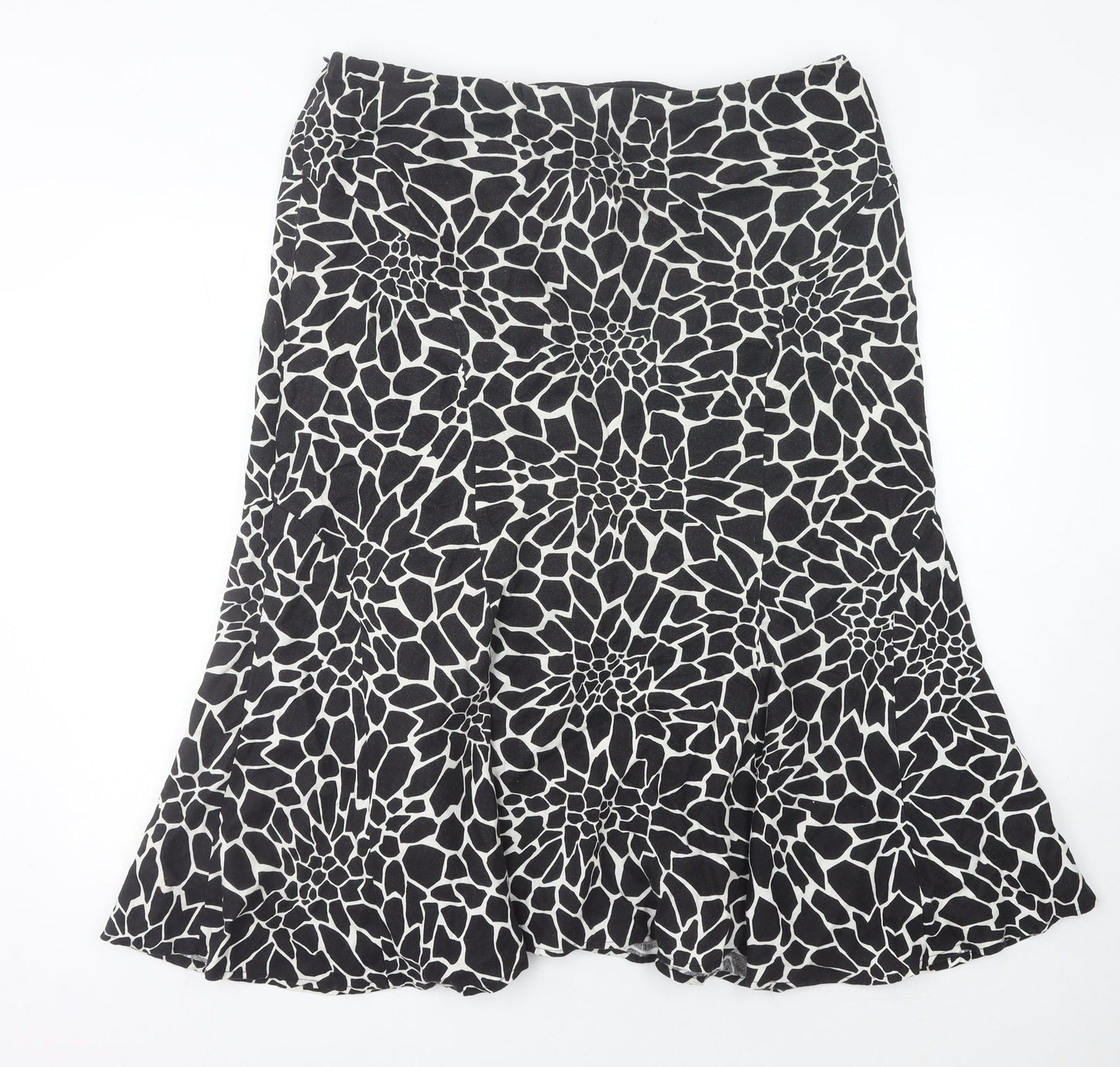 CC Women’s Black Animal Print Linen Flare Skirt Size 18 Knee Length