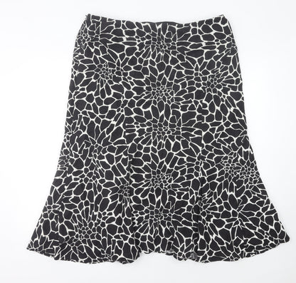 CC Women’s Black Animal Print Linen Flare Skirt Size 18 Knee Length