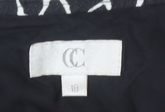 CC Women’s Black Animal Print Linen Flare Skirt Size 18 Knee Length