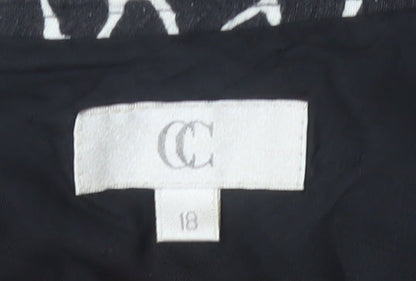 CC Women’s Black Animal Print Linen Flare Skirt Size 18 Knee Length