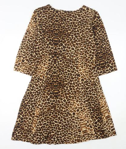Blue Vanilla Women’s Brown Leopard Print A-Line Dress Size 14