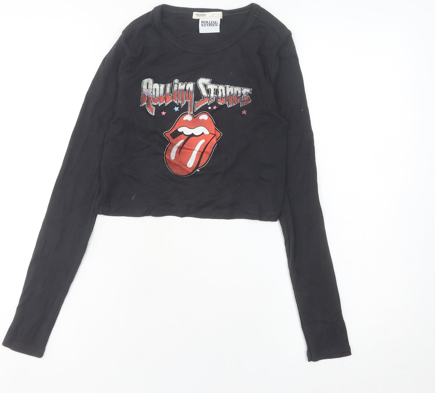 Womens UK Size S Pull & Bear Black Cropped T-Shirt