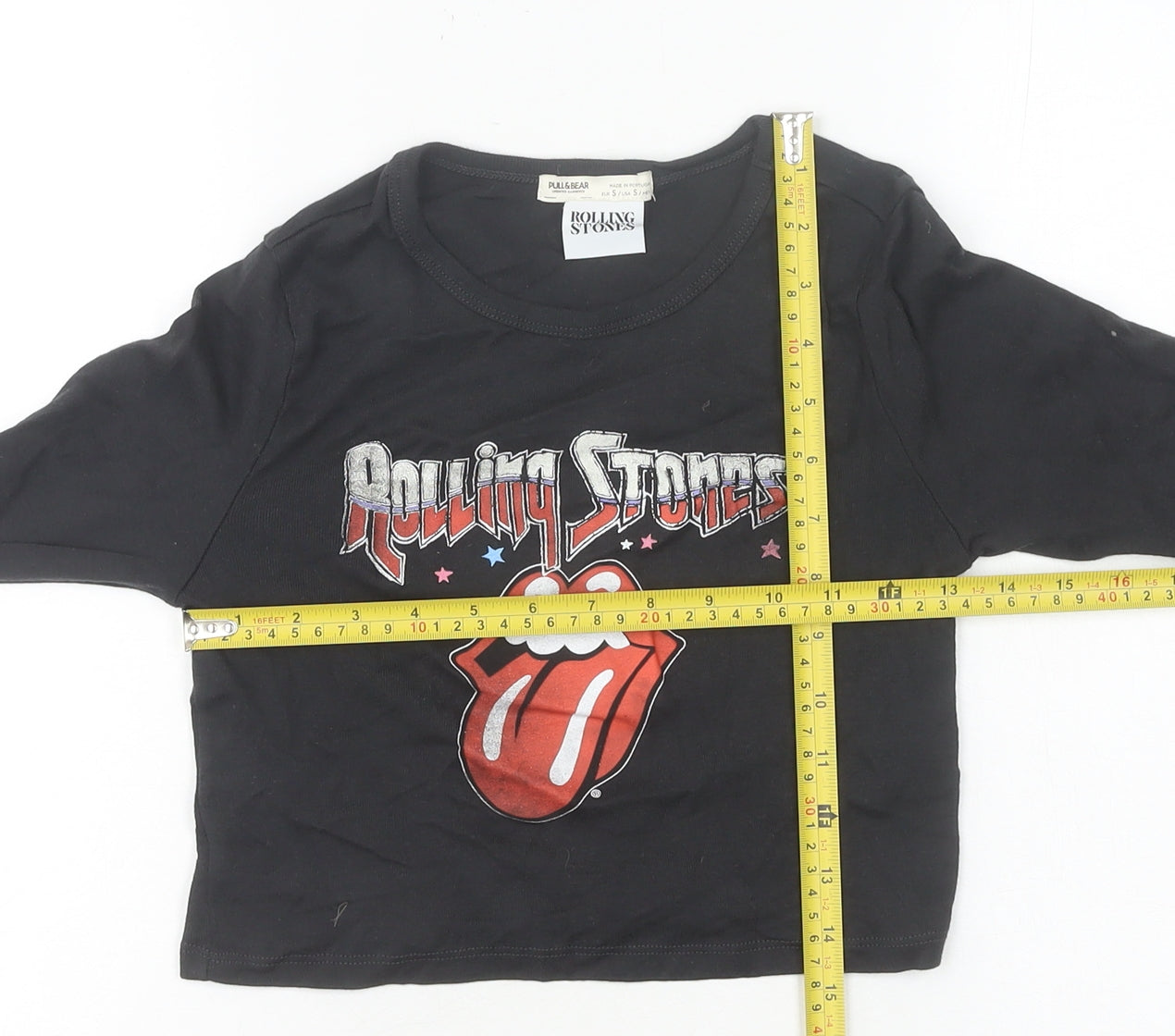 Womens UK Size S Pull & Bear Black Cropped T-Shirt