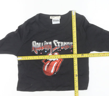 Womens UK Size S Pull & Bear Black Cropped T-Shirt