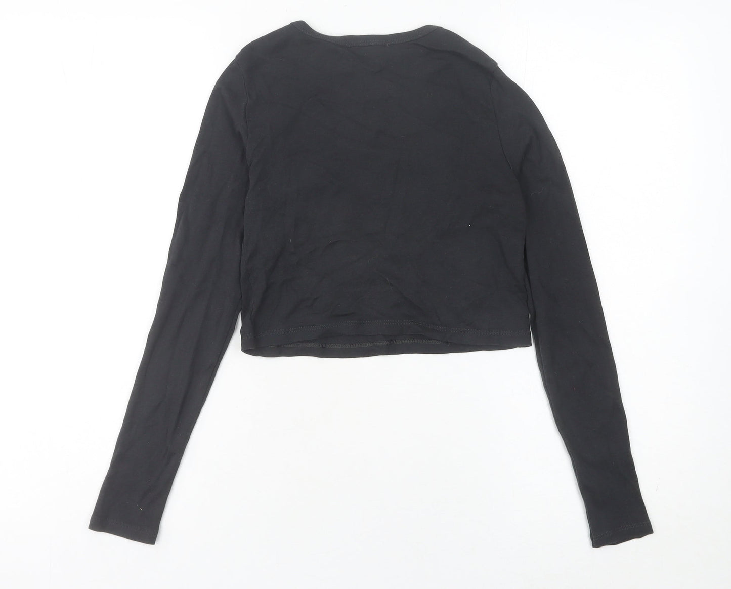 Womens UK Size S Pull & Bear Black Cropped T-Shirt