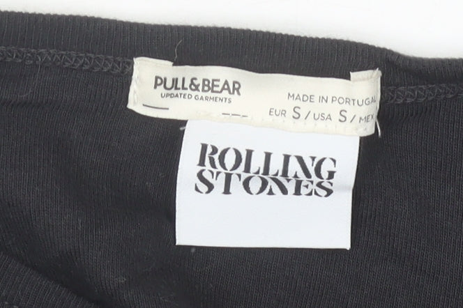 Womens UK Size S Pull & Bear Black Cropped T-Shirt