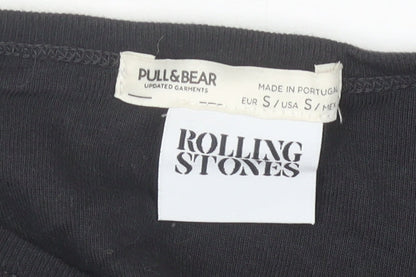 Womens UK Size S Pull & Bear Black Cropped T-Shirt