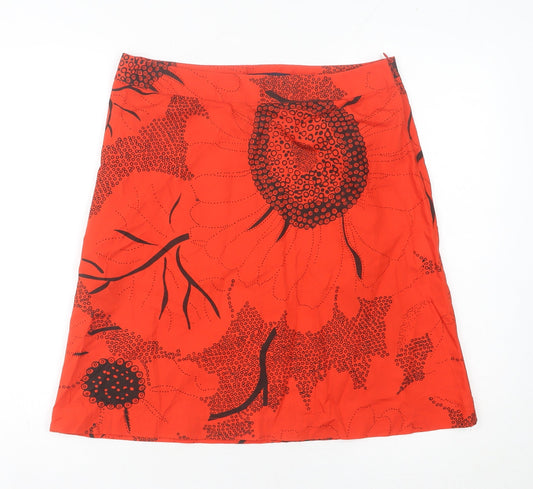 French Connection Women's Red Floral Cotton A-Line Skirt Size 12