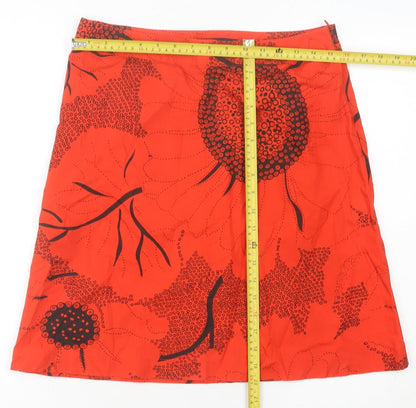 French Connection Women's Red Floral Cotton A-Line Skirt Size 12