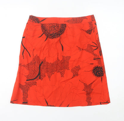 French Connection Women's Red Floral Cotton A-Line Skirt Size 12