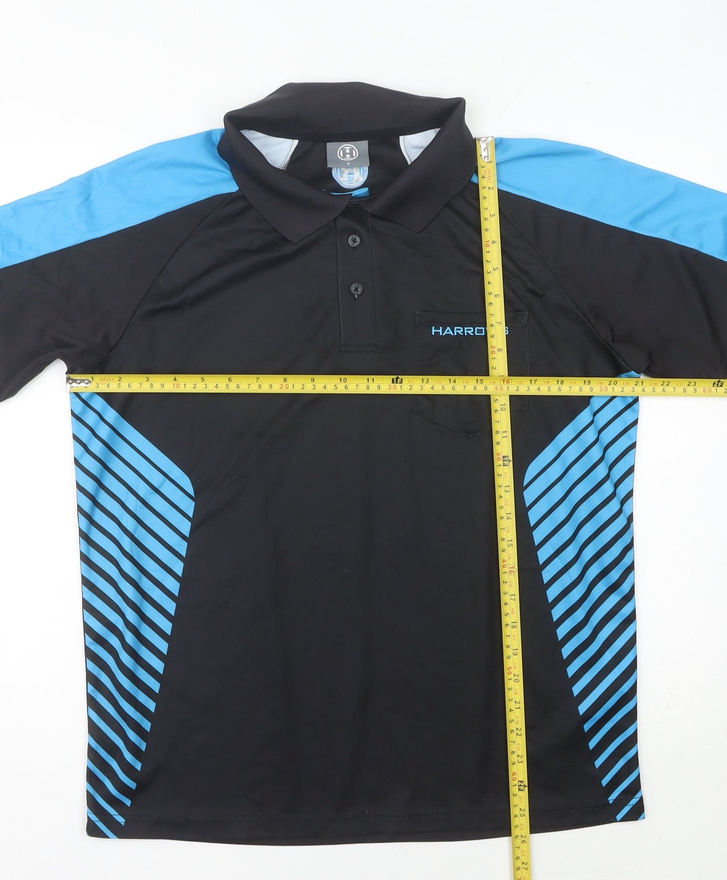Harrows Men's Black Blue S Polo Shirt Sports Raglan Moisture Wicking