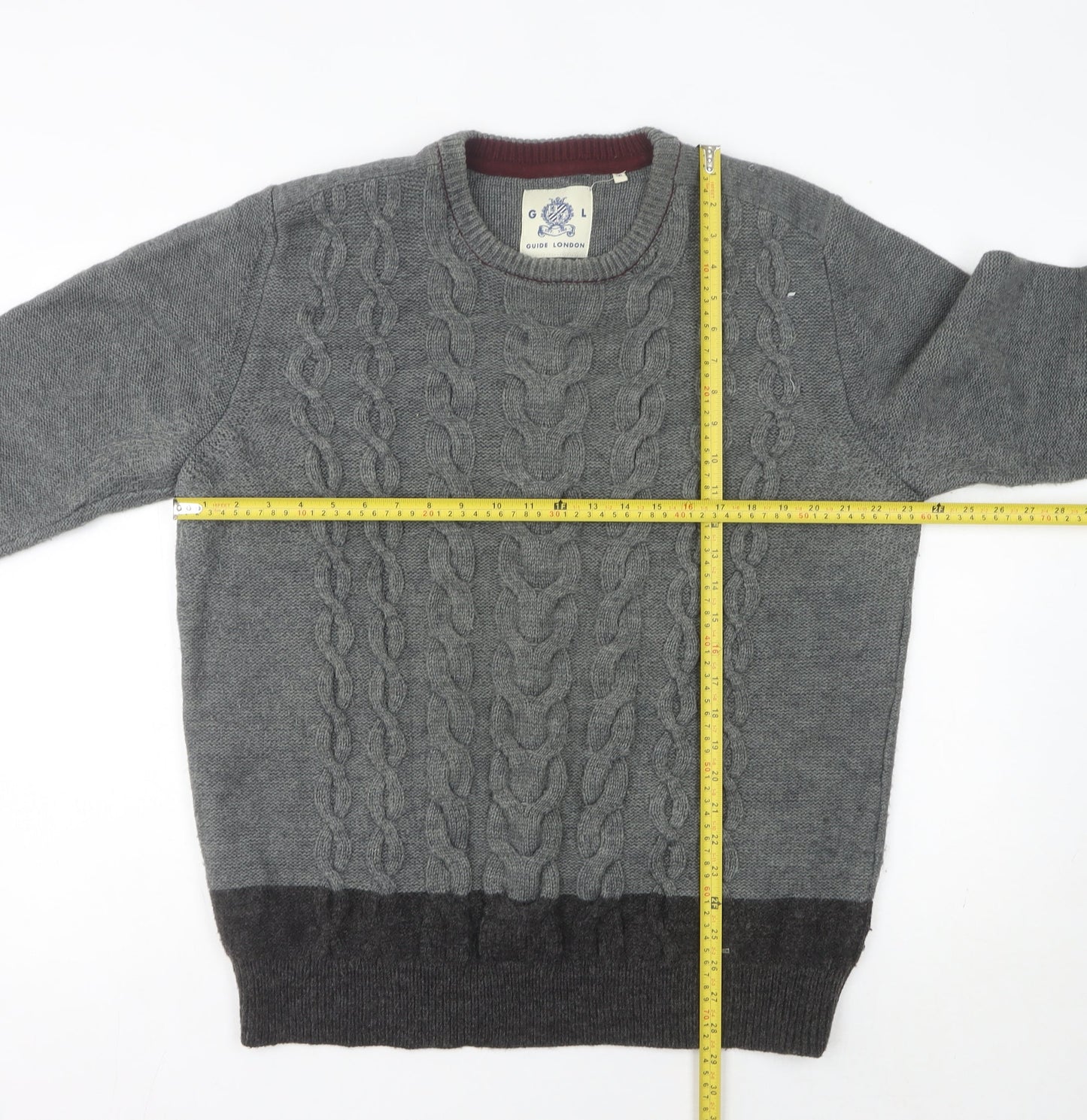 Guide London Men's Grey 2XL Cable-Knit Wool Blend Jumper
