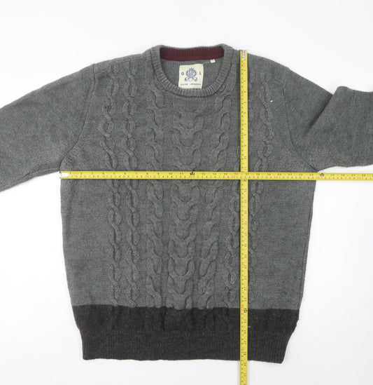 Guide London Men's Grey 2XL Cable-Knit Wool Blend Jumper