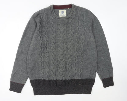 Guide London Men's Grey 2XL Cable-Knit Wool Blend Jumper