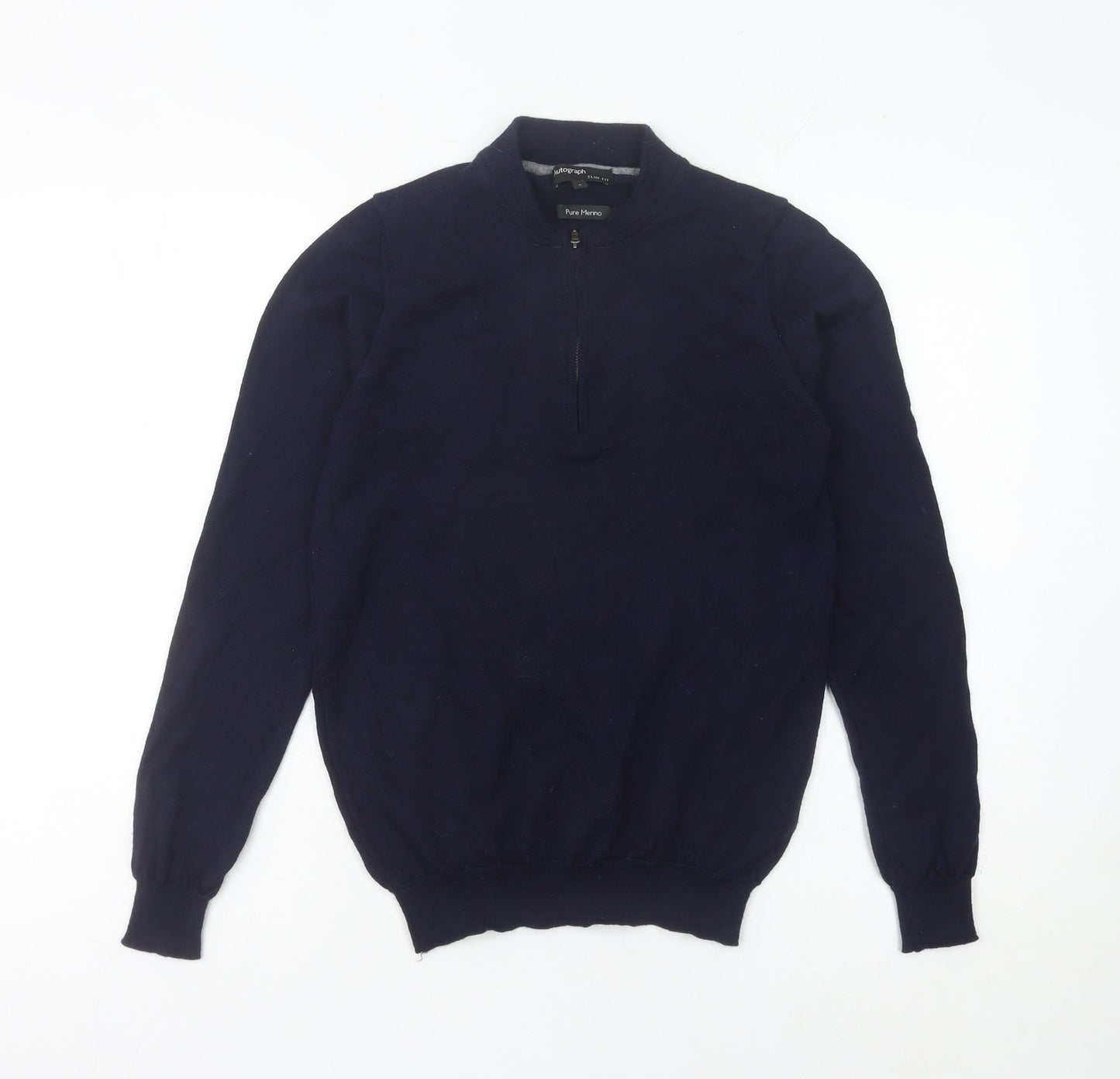 Marks and Spencer Men’s Navy Slim Fit Merino Wool 1/2 Zip Jumper S