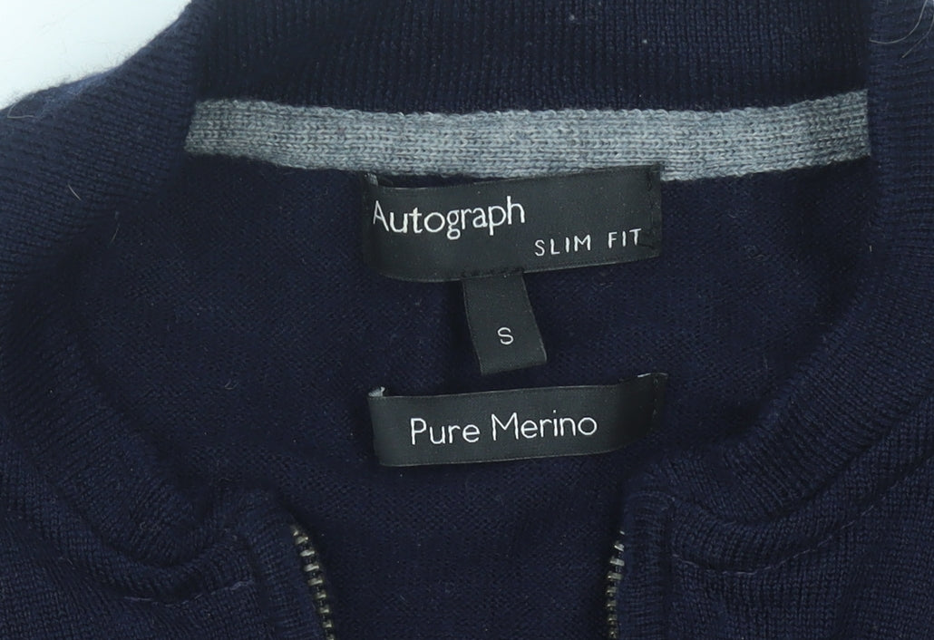 Marks and Spencer Men’s Navy Slim Fit Merino Wool 1/2 Zip Jumper S
