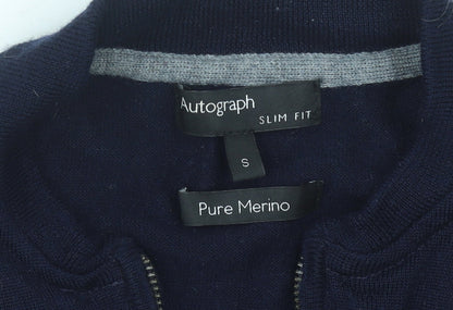 Marks and Spencer Men’s Navy Slim Fit Merino Wool 1/2 Zip Jumper S