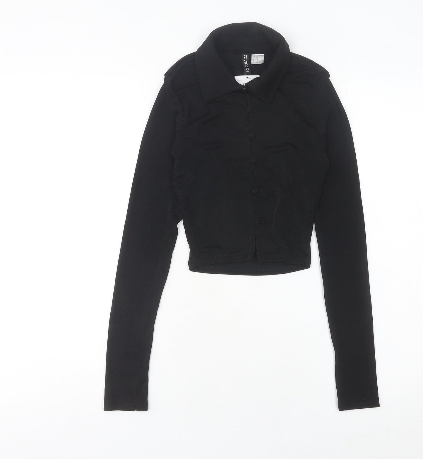 Womens UK Size 2XS H&M Divided Black Cropped Button-Up
