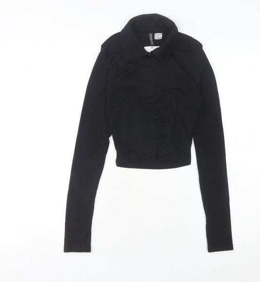 Womens UK Size 2XS H&M Divided Black Cropped Button-Up