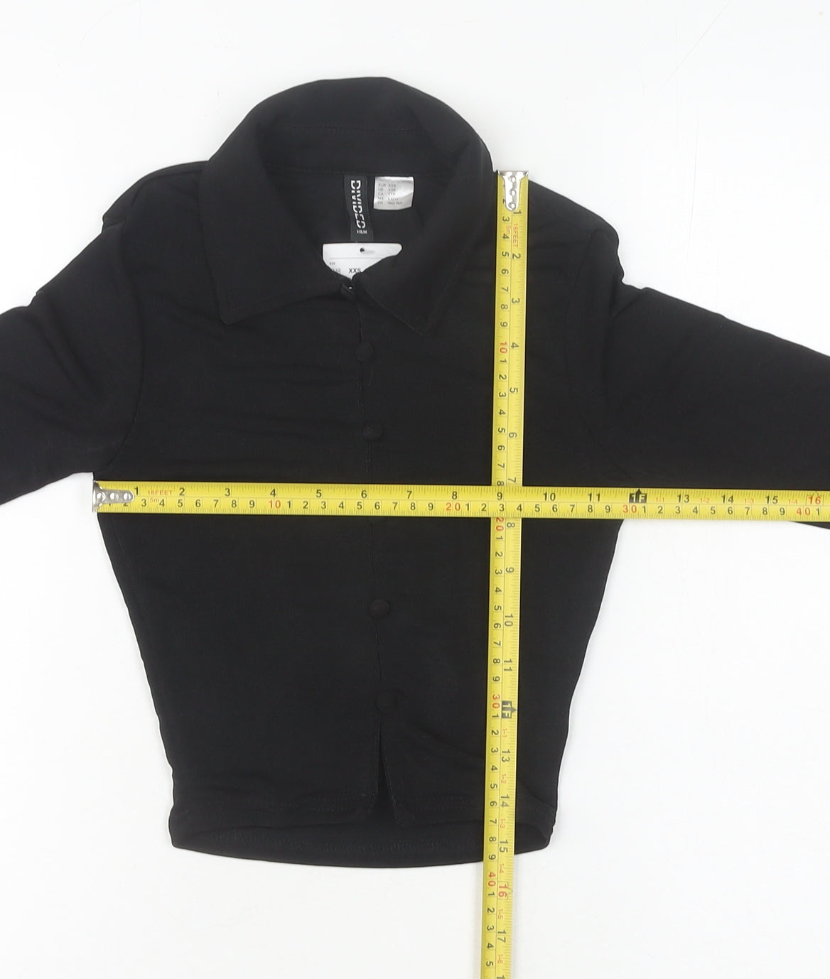 Womens UK Size 2XS H&M Divided Black Cropped Button-Up