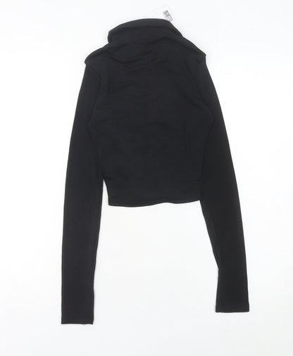 Womens UK Size 2XS H&M Divided Black Cropped Button-Up
