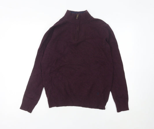 Joules Men's Purple Wool Blend 1/4 Zip Mock Neck Jumper Size S