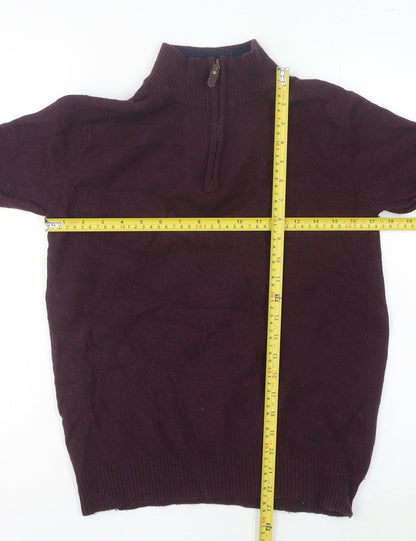 Joules Men's Purple Wool Blend 1/4 Zip Mock Neck Jumper Size S