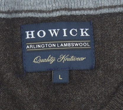 Howick Mens Brown Wool V-Neck Pullover Jumper L Regular Fit