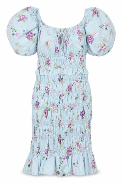 Missguided Women’s Blue Floral Puff Sleeve Bodycon Dress UK 12