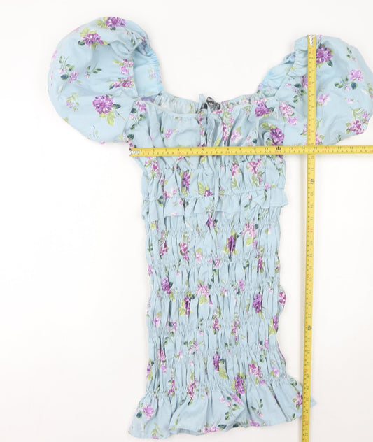 Missguided Women’s Blue Floral Puff Sleeve Bodycon Dress UK 12