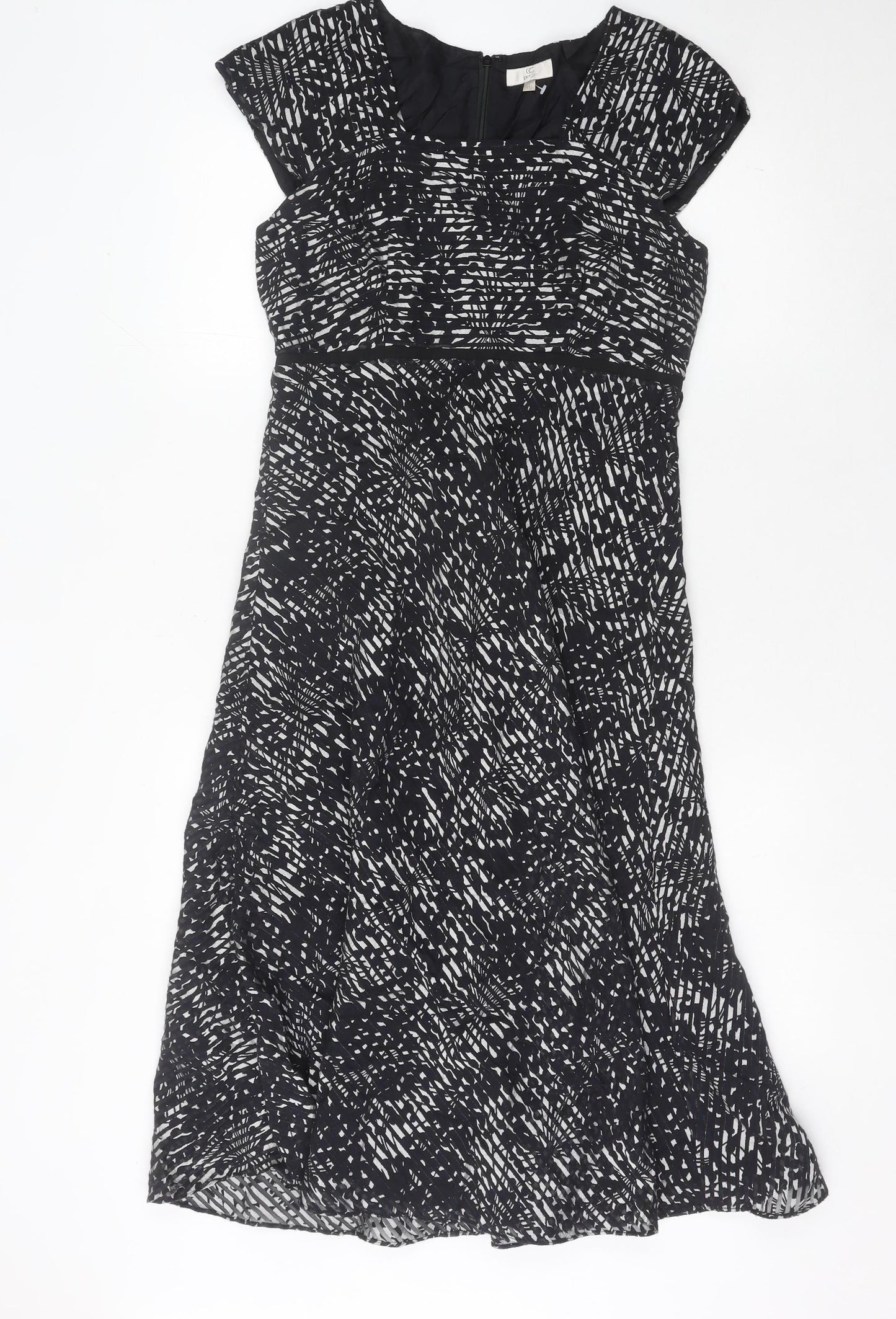 CC Petite Women's Black Geometric A-Line Knee Length Dress Size 10