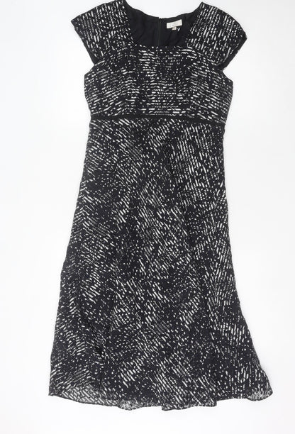 CC Petite Women's Black Geometric A-Line Knee Length Dress Size 10