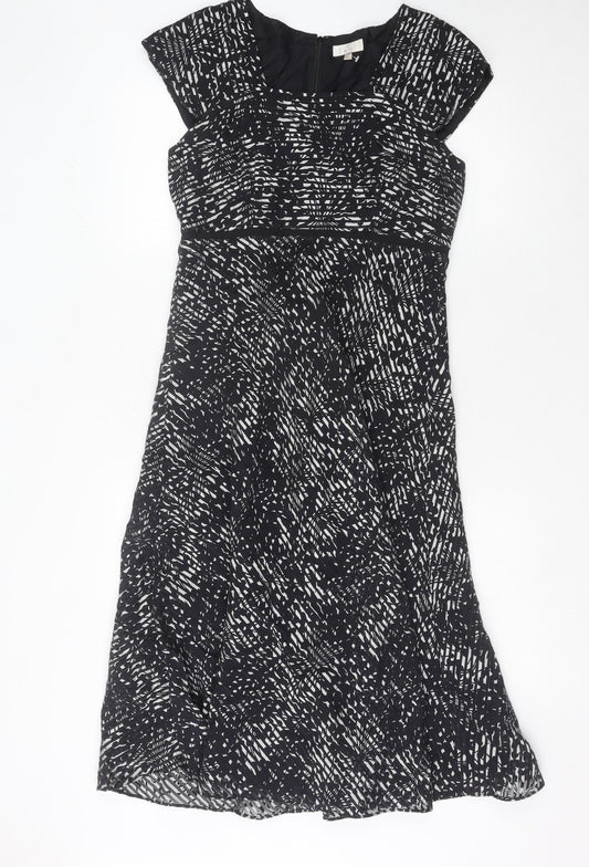 CC Petite Women's Black Geometric A-Line Knee Length Dress Size 10
