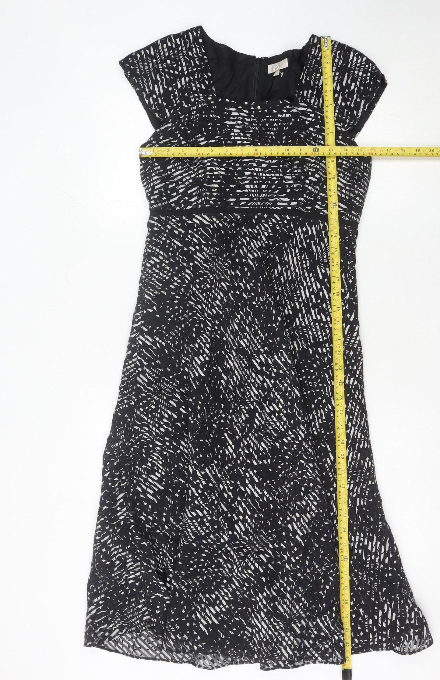 CC Petite Women's Black Geometric A-Line Knee Length Dress Size 10