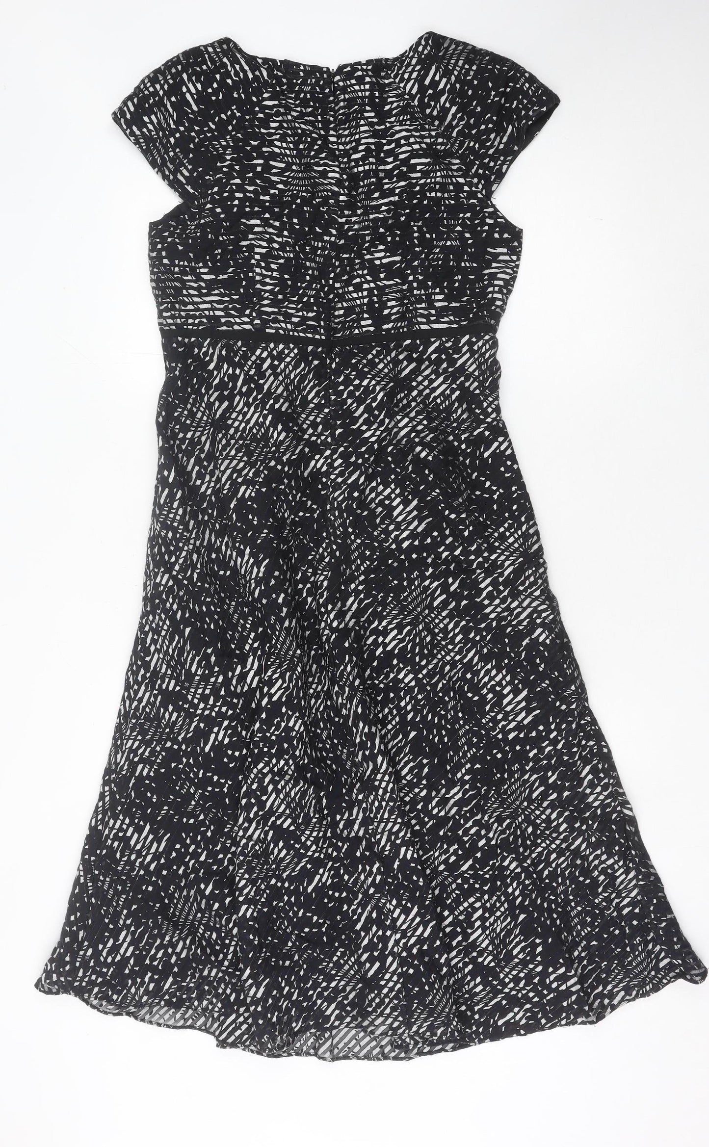 CC Petite Women's Black Geometric A-Line Knee Length Dress Size 10