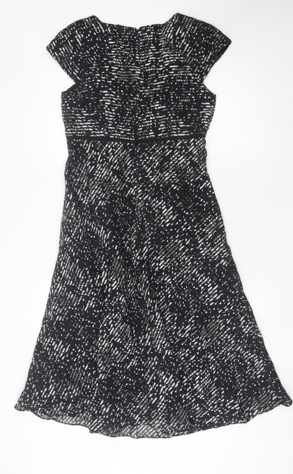 CC Petite Women's Black Geometric A-Line Knee Length Dress Size 10