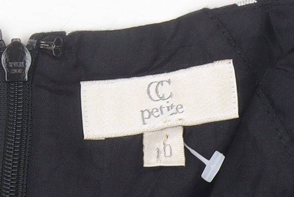 CC Petite Women's Black Geometric A-Line Knee Length Dress Size 10