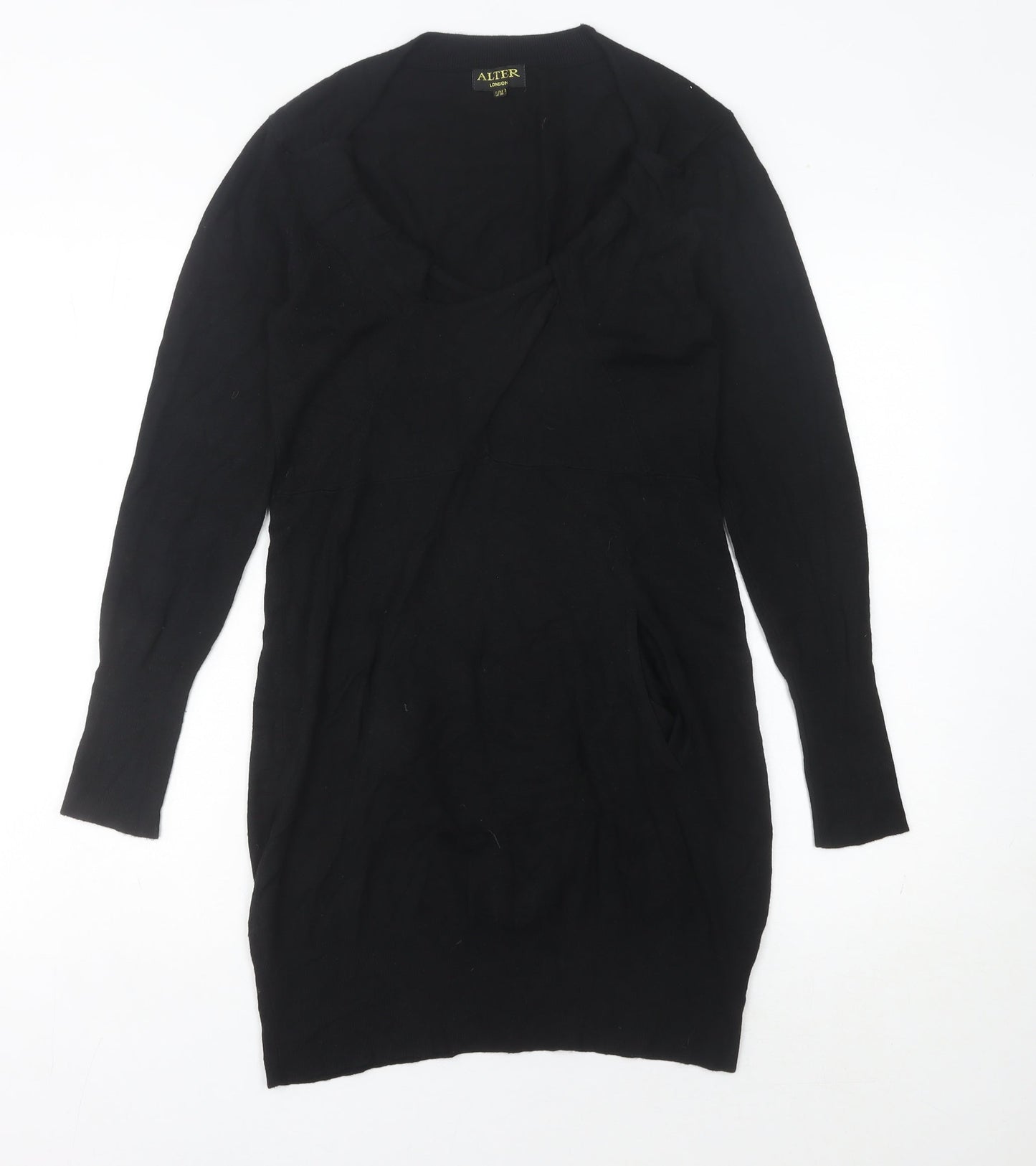 Alter London Women's Black S Jumper Dress Knee Length Knit V-Neck
