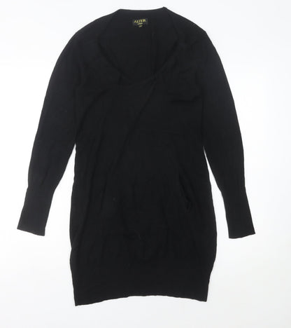 Alter London Women's Black S Jumper Dress Knee Length Knit V-Neck
