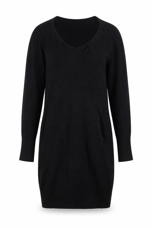Alter London Women's Black S Jumper Dress Knee Length Knit V-Neck