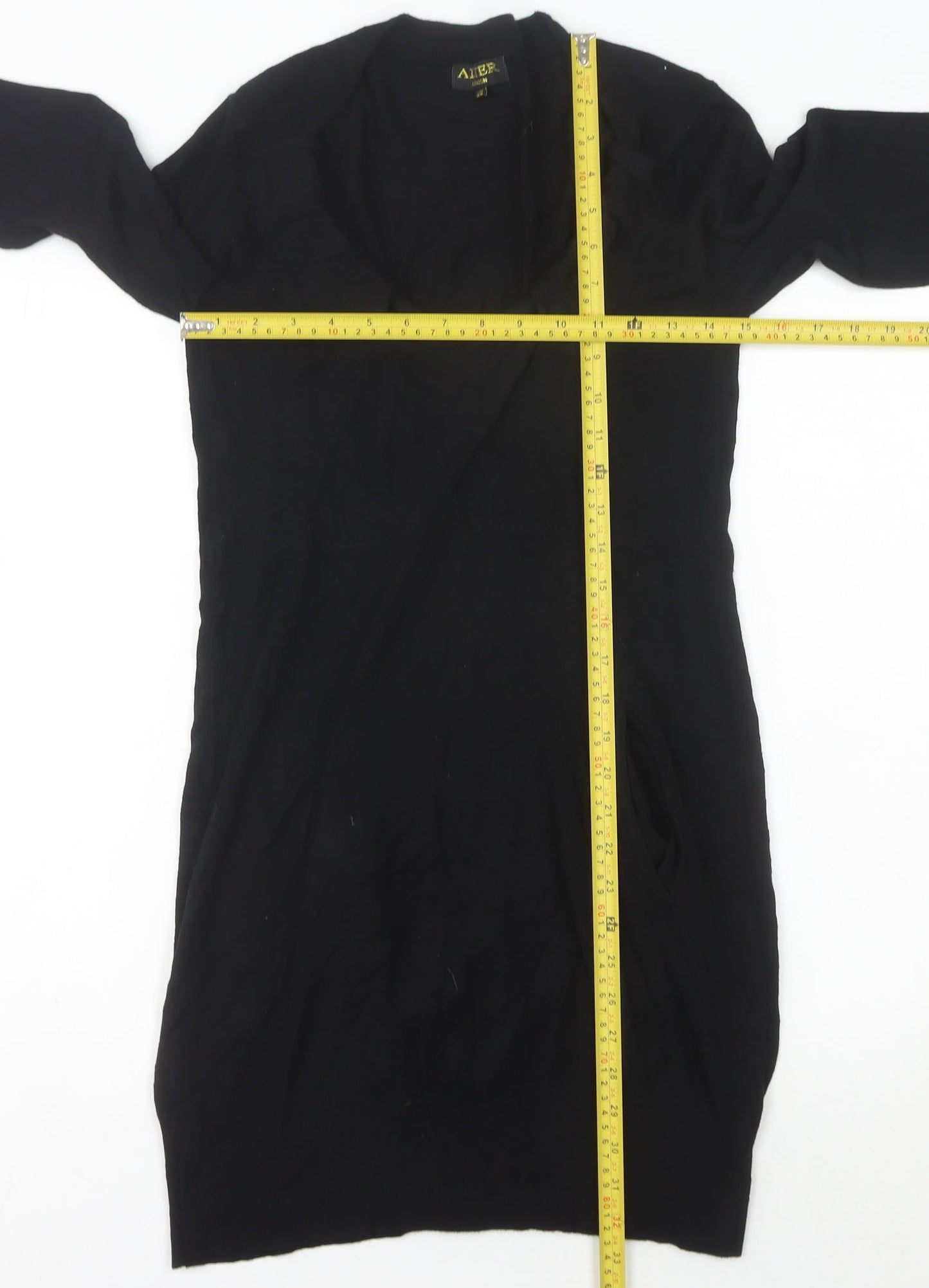 Alter London Women's Black S Jumper Dress Knee Length Knit V-Neck