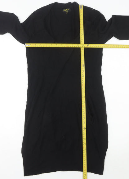 Alter London Women's Black S Jumper Dress Knee Length Knit V-Neck