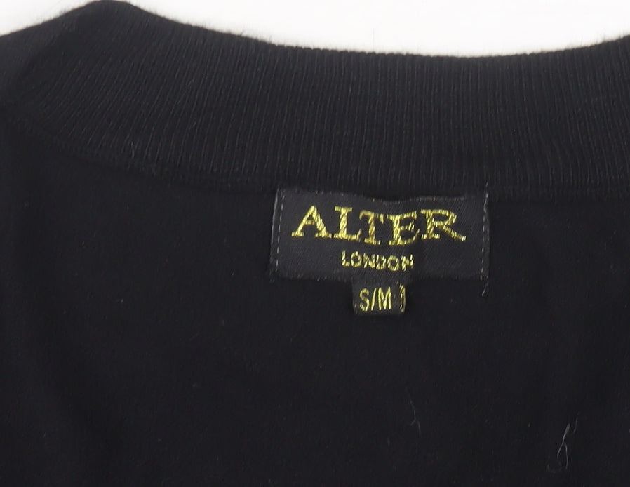Alter London Women's Black S Jumper Dress Knee Length Knit V-Neck