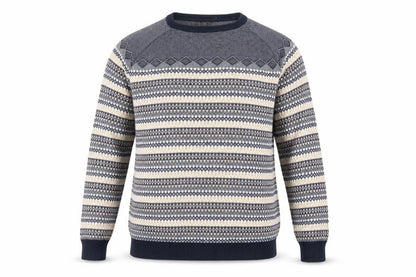 Broken Standard Men's Blue Fair Isle Cotton Crew Neck Jumper L