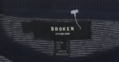 Broken Standard Men's Blue Fair Isle Cotton Crew Neck Jumper L
